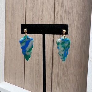 Handmade Elegant Blue and Green Leaf Earrings